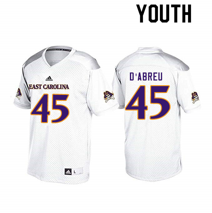 Youth #45 Rick D'Abreu ECU Pirates College Football Jerseys Sale-White